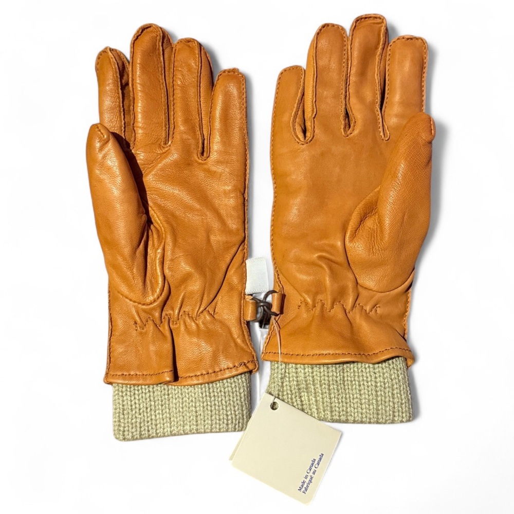 Vintage AuClair Genuine Leather Gloves Brown Lined Winter Gloves with Knit Cuffs - Picture 2 of 3